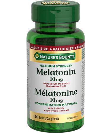 Nature's Bounty Melatonin 10mg 120 Count Value Size Helps Reset Body's Sleep-Wake Cycle Reduce Effects of Jet-lag Reduce Time it Takes to Get to Sleep