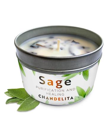 Chandelita aroma candle made of pure sage for blessings and energy in the house sage leaves with soy wax for cleaning relaxation meditation and healing of chakras (1 unit)