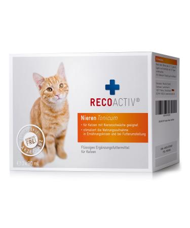 Recoactive kidney tonic for cats in the event of signs of kidney function disorder in convalescence and for prophylaxis.High quality protein appetite stimulating supplementary feed 3 x 90 ml 3 x 90ml