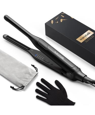 Wavytalk Pencil Flat Iron, 3/10" Small Flat Iron for Short Hair, Pixie Cut and Bangs, Tiny Beard Straightener with Dual Voltage & Adjustable Temp, Mini Hair Straightener for Edges Heating Up in 15s Graphite Black