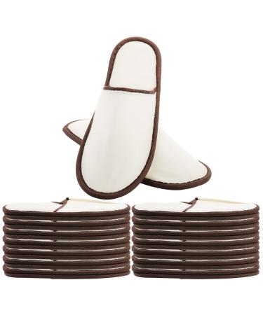 Frcctre 15 Pairs Disposable Slippers  Non-Slip Closed Toe Comfortable Fleece Cloth Disposable Spa Slippers for Women and Men Hotel Party Guest Travel Home Salon Use  Beige with Brown Edge