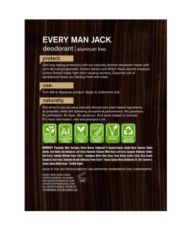 Every Man Jack Sandalwood Natural Deodorant Twin Pack - 3oz x 2 Sticks | Aluminum-Free, Paraben-Free, Phthalate-Free, Dye-Free | Certified Cruelty-Free Formula - Buy Online on SooperMarket.com