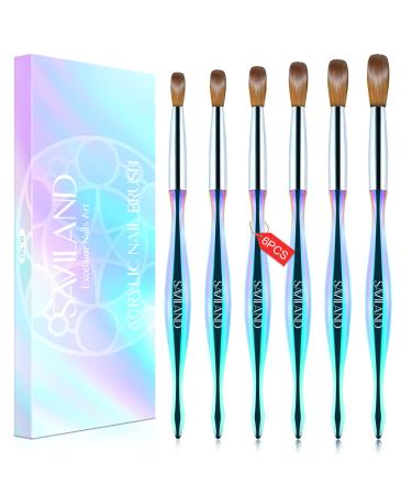 Saviland 6PCS Acrylic Nail Brush Set - Size 4/8/10/12/14/16 Kolinsky Acrylic Nail Brushes for Acrylic Application  Laser Blue Acrylic Powder Brushes for Acrylic Nails Extension & 3D Nail Carving