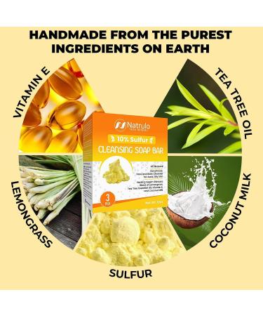 All Natural 10% Sulfur Soap Bar for Acne & Oily Skin - Lemongrass & Tea Tree Facial Cleanser with Vitamin E - Made in USA (4 oz) - Buy Online on SooperMarket.com