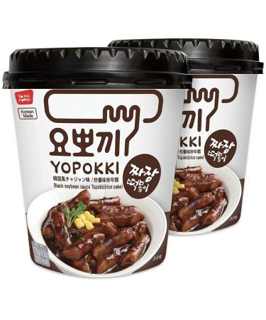 Young Poong Yopokki Black Bean Jjajang Tteokbokki Cup I Korean Topokki Instant Retort Rice Cake (120g Cup of 2) Korean Snack