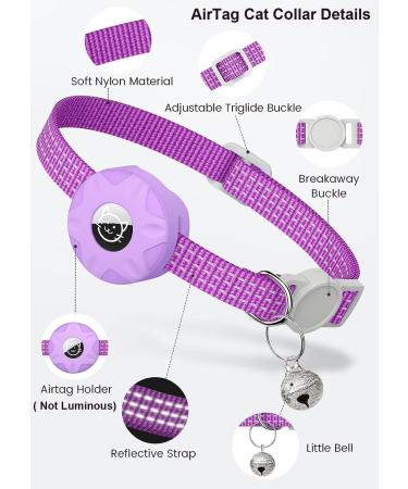 Shop Airtag Cat Neck Band | Reflective Kitten Collar with Holder & Bell | Light Tracker for Young Cats - Purple - Buy Online on SooperMarket.com