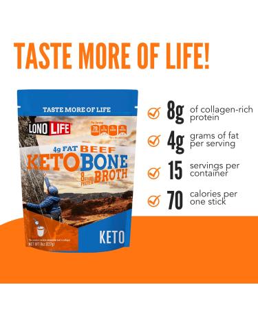 LonoLife Keto Beef Bone Broth Powder - Grass Fed, High in Collagen Protein, Paleo & Keto Friendly, Gluten-Free - 8oz Bulk Container (15 Servings) - Buy Online on SooperMarket.com