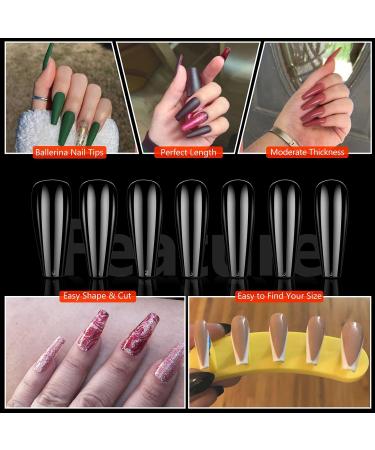 Clear Long Coffin False Nail Tips BOLASEN 500Pcs Full Cover Ballerina False Nails and Glue Fake Nails Artificial Fingernails Tip Clear Acrylic Nail Tips for Nail Salon & Home DIY 10 Sizes 500 Count (Pack of 1) - Buy Online on SooperMarket.com