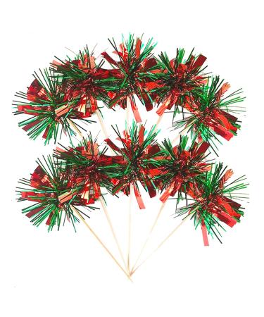 50Pcs Firework Cupcake Toppers Firework Party Picks Cocktail Food Fruit Toothpick Holiday Cake Topper Decoration Toppers Picks for Christmas New Year Party Celebrations Cake Decoration Green and Red