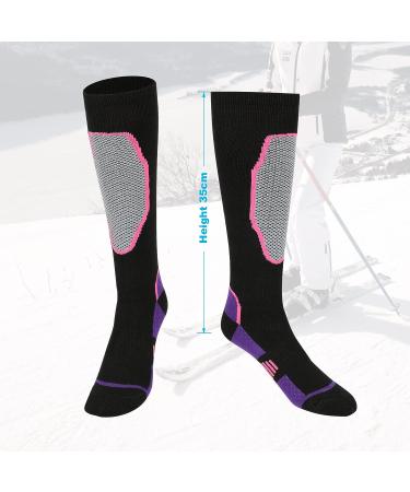 Cosmos Over the Calf Ski Socks - Warm Cotton Socks for Winter Sports (Black & Purple) - Buy Online on SooperMarket.com