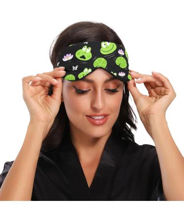 Haskirky Light Blocking Eye Mask - Breathable & Adjustable - For Adults - Ideal for Travel, Yoga, Meditation - Cute Green Frogs Design - Buy Online on SooperMarket.com