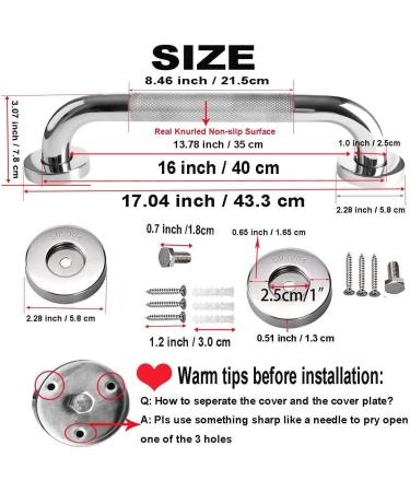 KisSealed Shower Grab Bars Pack of 2 Chrome Stainless Steel Bathroom Grab Bar Anti Slip Bathroom Safety Bars Handicap Elderly Assist Bath Handle for Bathtubs and Showers(16 Inch) - Buy Online on SooperMarket.com