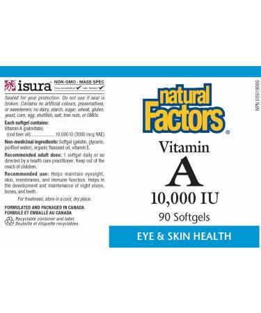 Natural Factors Vitamin A 10 000 IU 90 Softgels - Buy Online on SooperMarket.com