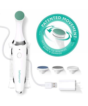 BELLASONIC 4-in-1 Rechargeable Electric Nail File Set with Unique Oscillating Head – Shape, Smooth, Buff & Shine Nails – Remove Cuticles & Calluses – Salon Quality Manicure Pedicure Results White/Green