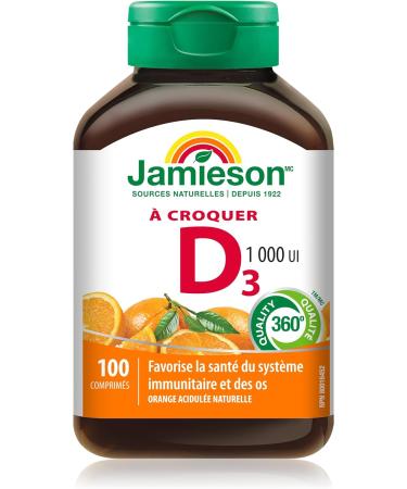 Jamieson Melatonin 5 mg Extra Strength - Chocolate Mint Flavour Fast Dissolving Tablets 100 Count (Pack of 1) & Chewable Vitamin D3 1 000 IU - Natural Tangy Orange 100 Count (Pack of 1) - Buy Online on SooperMarket.com