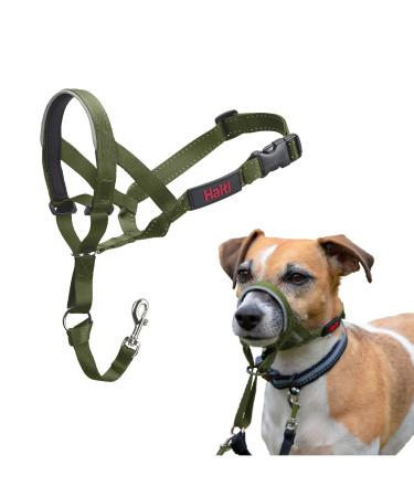 Halti head harness-prevents your dog from pulling on a leash simple adjustment light with a padded nose strap anti-train neck band for small dogs (size 1 forest green) forest green 1