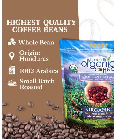 Subtle Earth Organic Medium-Dark Roast Whole Bean Coffee - 2lb Bag | 100% Arabica Beans, Low Acidity, Non-GMO - Buy Online on SooperMarket.com