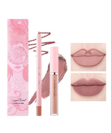 2Pcs Brown Lip Liner Pencil and Lipstick Set Velvety Matte Creamy Lip Liner Pen Lip Gloss Matte Lipstick Lip Crayon Long Lasting Waterproof High Pigmented Lip Colors Not Fade No Smudge Lip Stain Makeup Gift Kit for Women...
