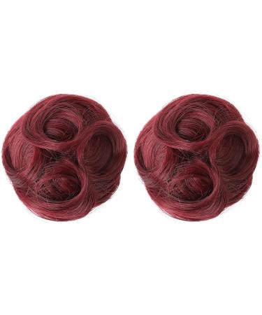 REECHO 2 PCS Mini Claw Clip in Messy & Cat Ears Hair Bun Extensions Wig Accessory Updo Hairpieces for Women Girls (Pack of 2-3.5" Wavy Burgundy) Pack of 2 - 3.5" Wavy Burgundy - Buy Online on SooperMarket.com