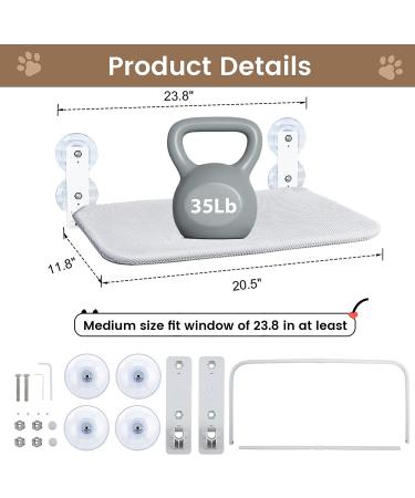Cat Window Perch Hammock Seat with Metal Frame | Suction Cup Mount | 2 Covers | 35lb Capacity | Medium Size 11.8x20.5in | Indoor Cat Window Bed - Buy Online on SooperMarket.com