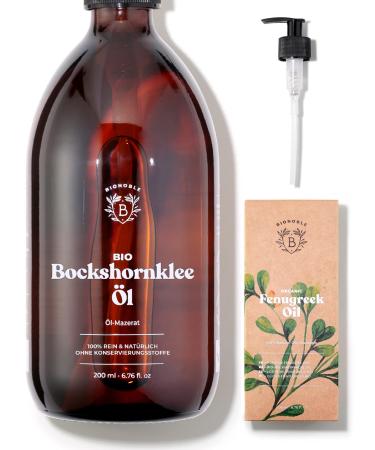 Bionoble Bockshornklee oil Bio 200ml - oil macerate made of Bockshorn clover seeds and sunflower oil - body chest area buttocks hair nails - vegan fenugreek oil - glass bottle + pump unparked 200 ml (1 Pack)