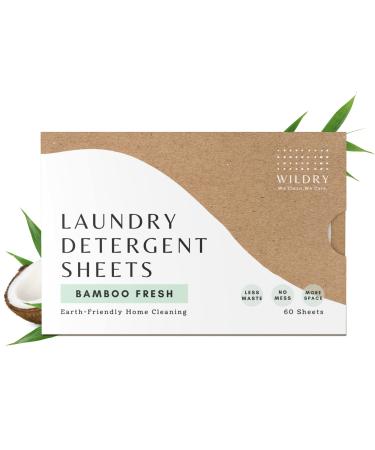 Liquidless Laundry Detergent Sheets (60 Sheets) - Bamboo Fresh Scent - Eco-friendly 100% Plastic-free Biodegradable Hypoallergenic & Non-toxic