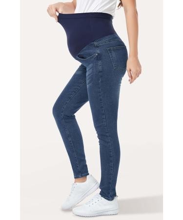 PACBREEZE Women's Maternity Jeans | Over The Belly | Slim Stretchy High Waist Denim Skinny Pants | Dark Blue - Buy Online on SooperMarket.com