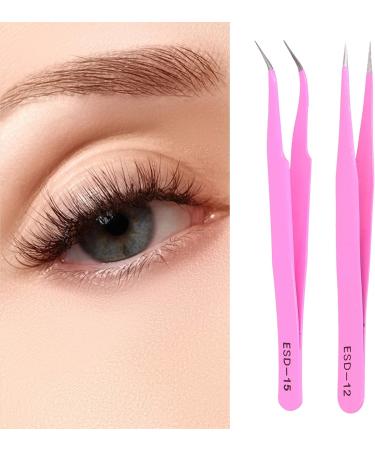 Lash Tweezers 2 Types Straight and Curved Tip Tweezers Nipper Stainless Steel Eyelashes Tweezers Accurate Portable Pincet for Eye Lashes Grafting Extension(ESD - Buy Online on SooperMarket.com