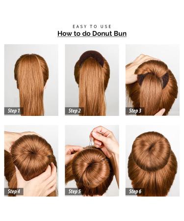 8pcs Hair Donut Bun Maker Set - FANDAMEI Dark Brown & Beige Bun Makers with Hair Elastic Bands and Pins - Buy Online on SooperMarket.com