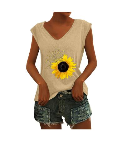 Short Sleeve T Shirts Clothing Woman T-Shirt Casual Black Clothing Top Women's Floral Pattern for Women Crop Tops Shirt Shirts Top Women's Summer Tank Top 5-yellow XXL