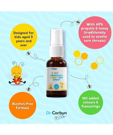 Dr Corbyn Kids' Propolis & Honey 60% Spray 15ml - Natural Sore Throat Comfort | Alcohol-Free & UK Made - Buy Online on SooperMarket.com