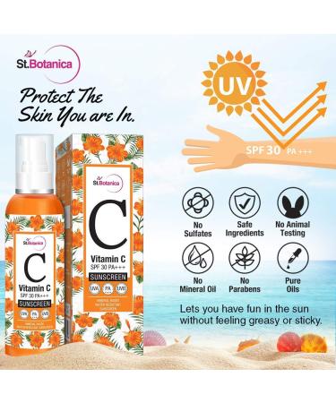 StBotanica Vitamin C Sunscreen SPF 30 PA+++ | Mineral-Based Water-Resistant UVA & UVB Protection - 120ml | International Shipping Available - Buy Online on SooperMarket.com
