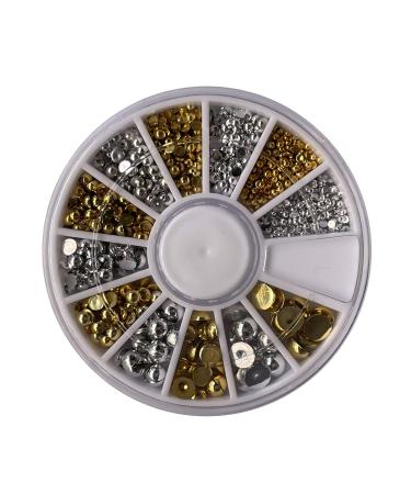 enForten 500pcs Mixed Sizes Silver Punk Half Round Acrylic Rhinestones Flatback Faux Imitation Pearls Beads Nail Art Decoration W/Wheel