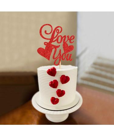 Cyodoos 1 PCS Valentine's Day Cake Topper glitter Love You Cupcake Picks for Valentine's Day Theme Wedding Party Cake Decorations Supplies Red - Buy Online on SooperMarket.com