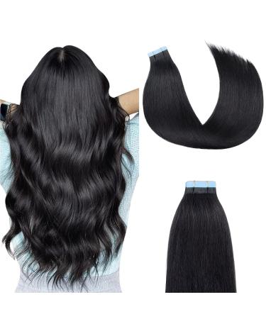 AGMITY Tape in Hair Extensions Human Hair Jet Black 16 inches 20pcs 40g/pack Invisible Straight Seamless Skin Weft Remy Hair Extensions Tape in Human Hair(16 inches #1 Jet Black) 16 inch #1 Jet Black