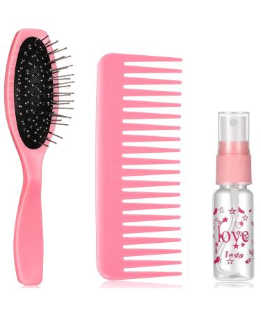 3 Pieces Doll Hair Brush Kit Wig Brushes  Wire Doll Hair Care Plastic Doll Hair Brush and Comb Set with Spray Bottle for 18 Inch Doll Head Care Styling Detangling Accessories (Light Pink)
