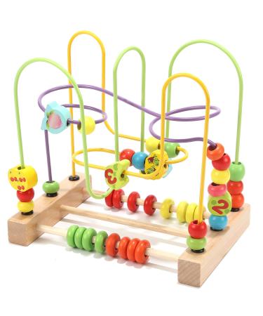 Jacootoys Wooden Motor Skills Loop Roller Coaster Wooden Toy Movable Educational Game Bead Maze Babies Toys for Children