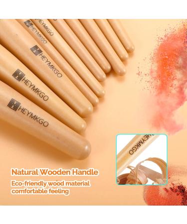 HEYMKGO 12pc Travel Size Makeup Brush Set with 2pc Sponges | Wooden Handle Brushes for Foundation, Blush, Eyeshadow & More - Buy Online on SooperMarket.com