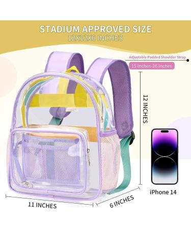 Clear Mini Stadium Approved Transparent Backpack - Heavy Duty 12x12x6 Waterproof Book Bag for Teens, Girls, Women - Ideal for Concerts, Sporting Events, Travel, Work, School - Lavender - Buy Online on SooperMarket.com