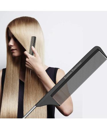Professional 8.8 Inch Tail Comb - Black Carbon Fiber & Stainless Steel Pintail - Anti-Static, Heat Resistant Teasing Comb - Lightweight for All Hair Types - Buy Online on SooperMarket.com