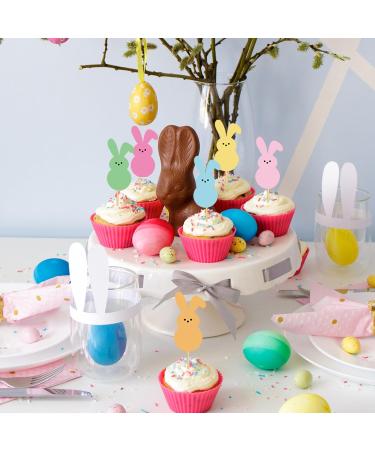 Whaline 60Pcs Easter Cupcake Topper Double-Sided Easter Bunny Cupcake Picks Colorful Rabbit Food Picks for Easter Spring Party Supplies Cake Decorations - Buy Online on SooperMarket.com