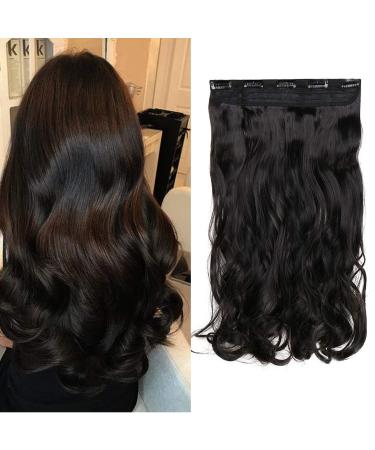 Silk-co 24" One Piece Clip in Hair Extensions (Natural Black) Long Curly Wavy Hairpiece 3/4 Full Head 24 Inch(Curly) Natural Black