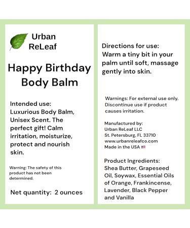 Urban ReLeaf Happy Birthday Body Balm - Fresh Citrus Spice Natural Shea Butter & Essential Oils | Unisex Gift - Deeply Moisturizing & Thoughtful Present - Buy Online on SooperMarket.com