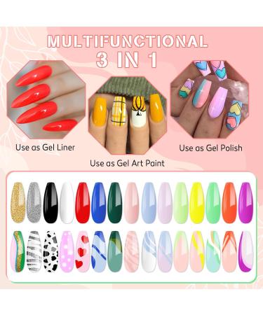 24 Colors Gel Liner Nail Art Kit - Neon UV LED Polish Set with Brush | Soak Off Manicure for DIY & Salon Use | Perfect Gift for Women - Buy Online on SooperMarket.com