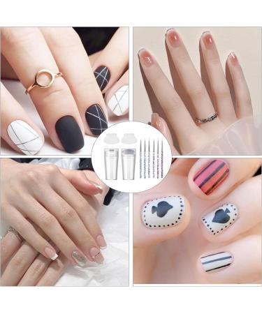 French Manicure Kit - 10Pcs Stamp & Dotting Pen Set for Nail Art Design | Double Sided Stamper & Tools for DIY Home Salon - Buy Online on SooperMarket.com