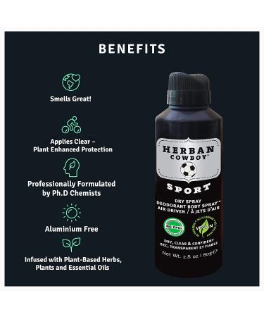 HERBAN COWBOY Sport Dry Spray Deodorant for Men | 2.8 oz | Vegan & Paraben-Free | Infused with Parsley, Rosemary & Sage - Buy Online on SooperMarket.com