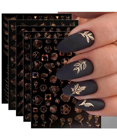 JMEOWIO 12 Sheets Flower Nail Art Stickers Decals Self-Adhesive Spring Summer Floral Gold Nail Supplies Nail Art Design Decoration Accessories