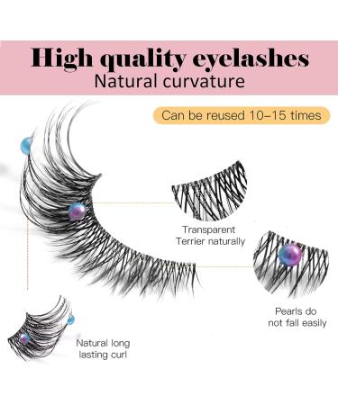 HERBENJOY Fluffy False Lashes Fake Eyelashes 5 Pairs Lash Extension with Small Pearl Decoration Cat Eye False Eyelashes 3D Faux Eyelashes for Costume Party Stage Performance Festival Celebrations - Buy Online on SooperMarket.com