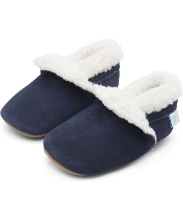 Dotty Fish Suede Baby Slippers | Warm Fleece Lined | Non-Slip Soft Sole for Boys and Girls | Navy | 2-3 Years - Buy Online on SooperMarket.com