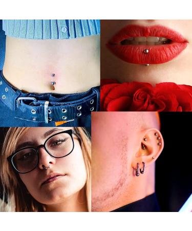 100PCS Piercing Kit: Nose Septum Rings, Ear Lip Belly Button Tongue Tragus Cartilage Daith Jewelry Set with Needles and Alcohol Pads - Buy Online on SooperMarket.com